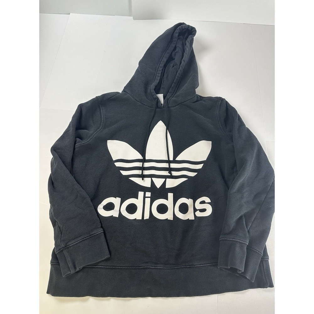 Adidas sweatshirt hoodie Women's Medium black trefoil Slight Cropped